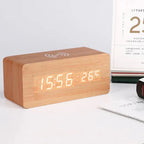 TimberTick - Orologio da tavolo in legno con ricarica wireless e display LED