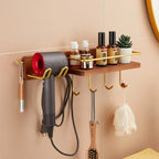 Supporto per Asciugacapelli in Legno per Bagno, Scaffale Multifunzionale per Toilette