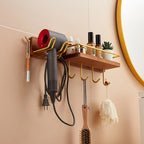 Supporto per Asciugacapelli in Legno per Bagno, Scaffale Multifunzionale per Toilette