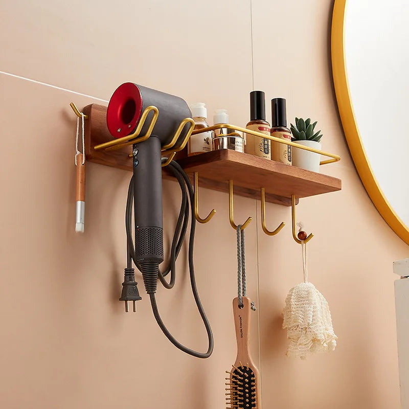 Supporto per Asciugacapelli in Legno per Bagno, Scaffale Multifunzionale per Toilette
