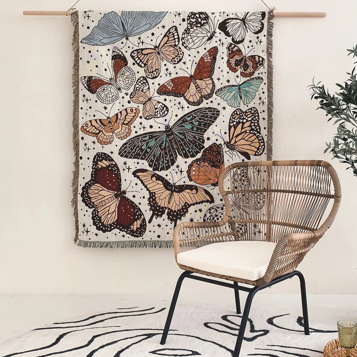 Coperta Woven Boho Farfalla