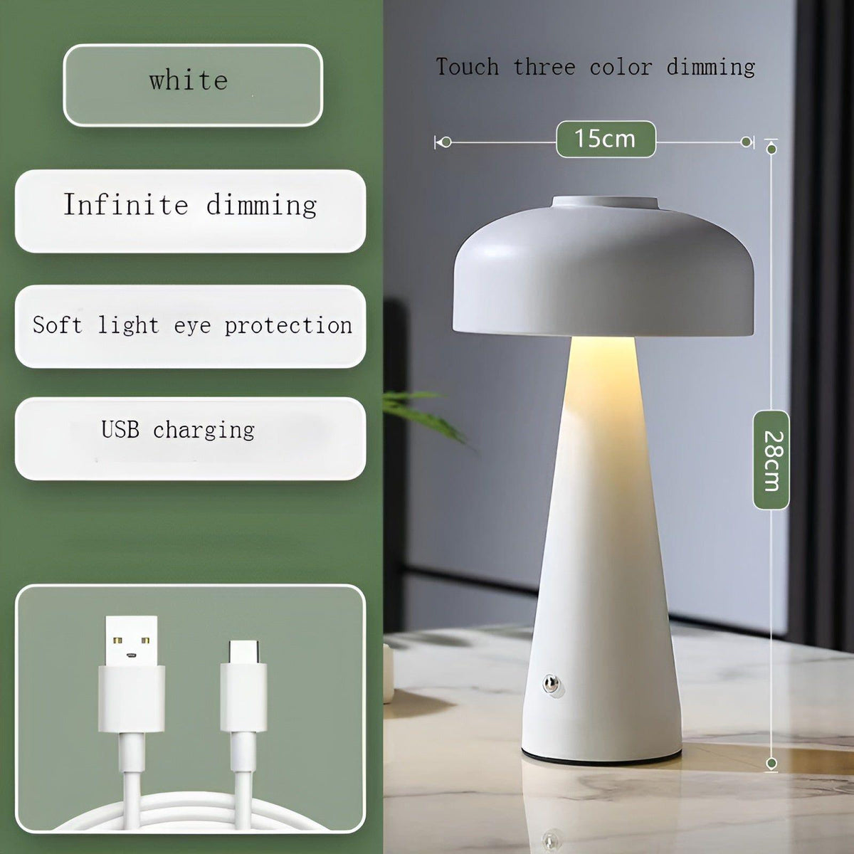 Lampada da tavolo LED senza fili – Moderna, ricaricabile e senza fili | Design nordico semplice